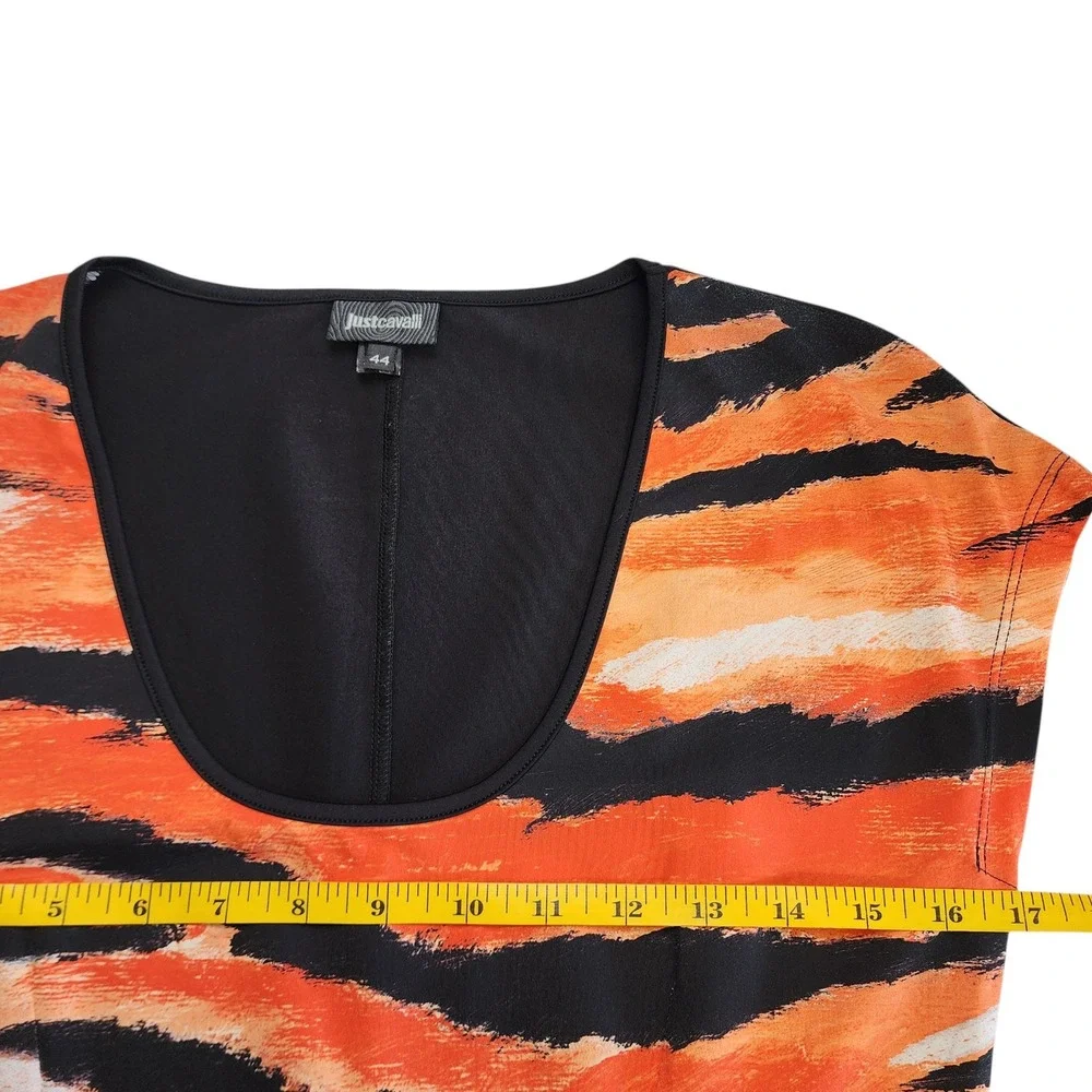 Just Cavalli Womens Animal Print Jersey‎ Knit Mini Dress Size Large Black Orange - Picture 10 of 13